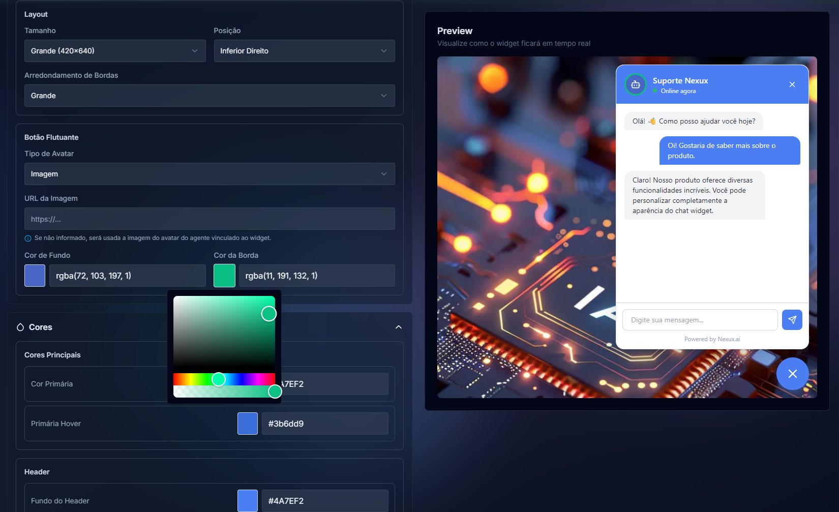 Screenshot do editor de temas